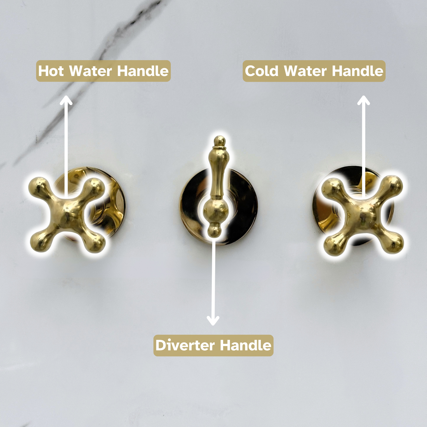 Unlacquered Brass Shower System with Adjustable Flat Square Rain Shower Head, Handheld Shower Head and Cross Handles