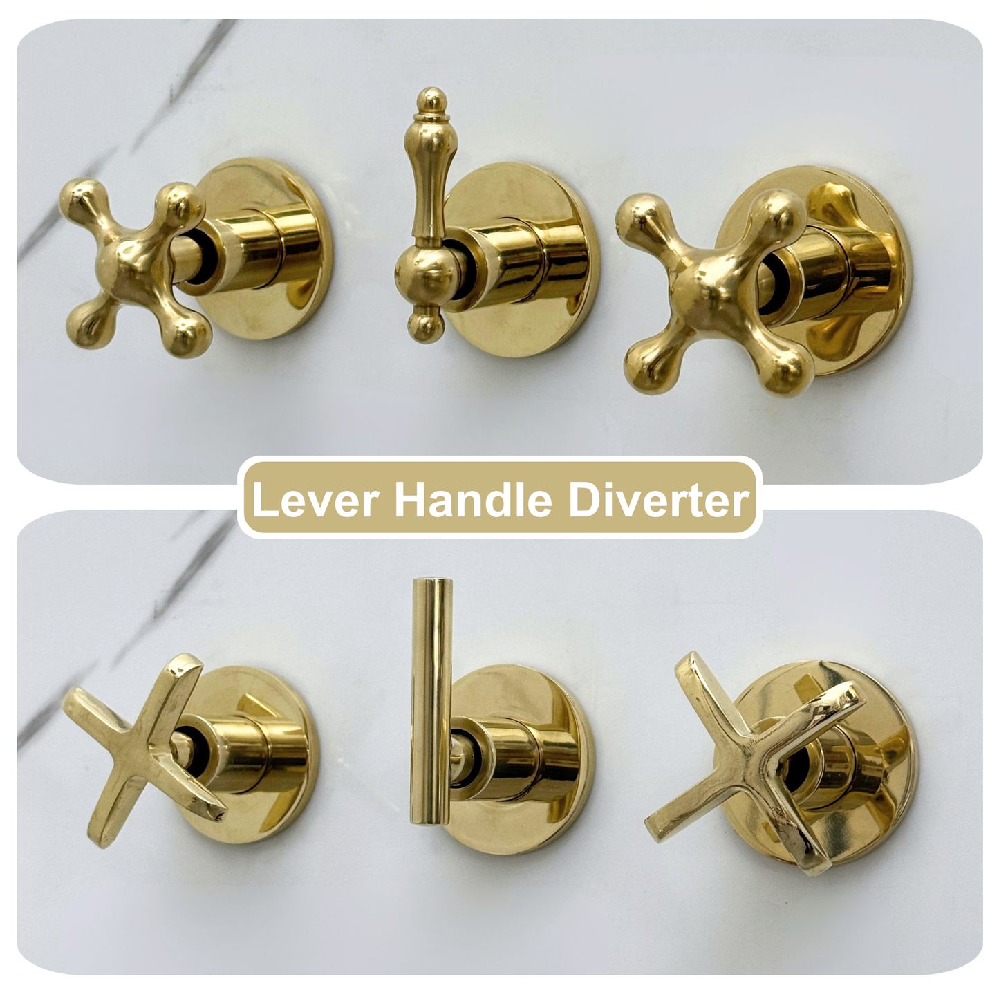 Unlacquered Brass Shower System with Adjustable Flat Square Rain Shower Head, Handheld Shower Head and Cross Handles