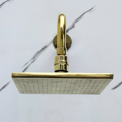 Unlacquered Brass Shower System with Adjustable Flat Square Rain Shower Head, Handheld Shower Head and Cross Handles