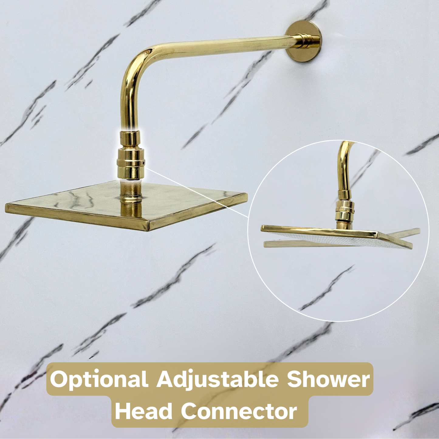 Unlacquered Brass Shower System with Adjustable Flat Square Rain Shower Head, Handheld Shower Head and Cross Handles