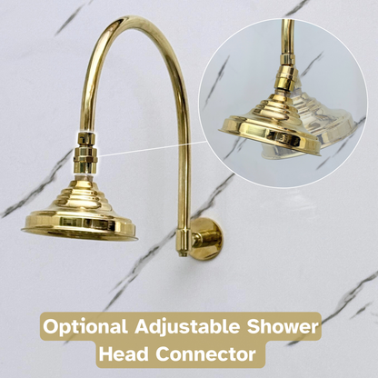 Unlacquered Brass Shower System with Adjustable Round Rain Shower Head, Cross Handles and Arcuate Arm