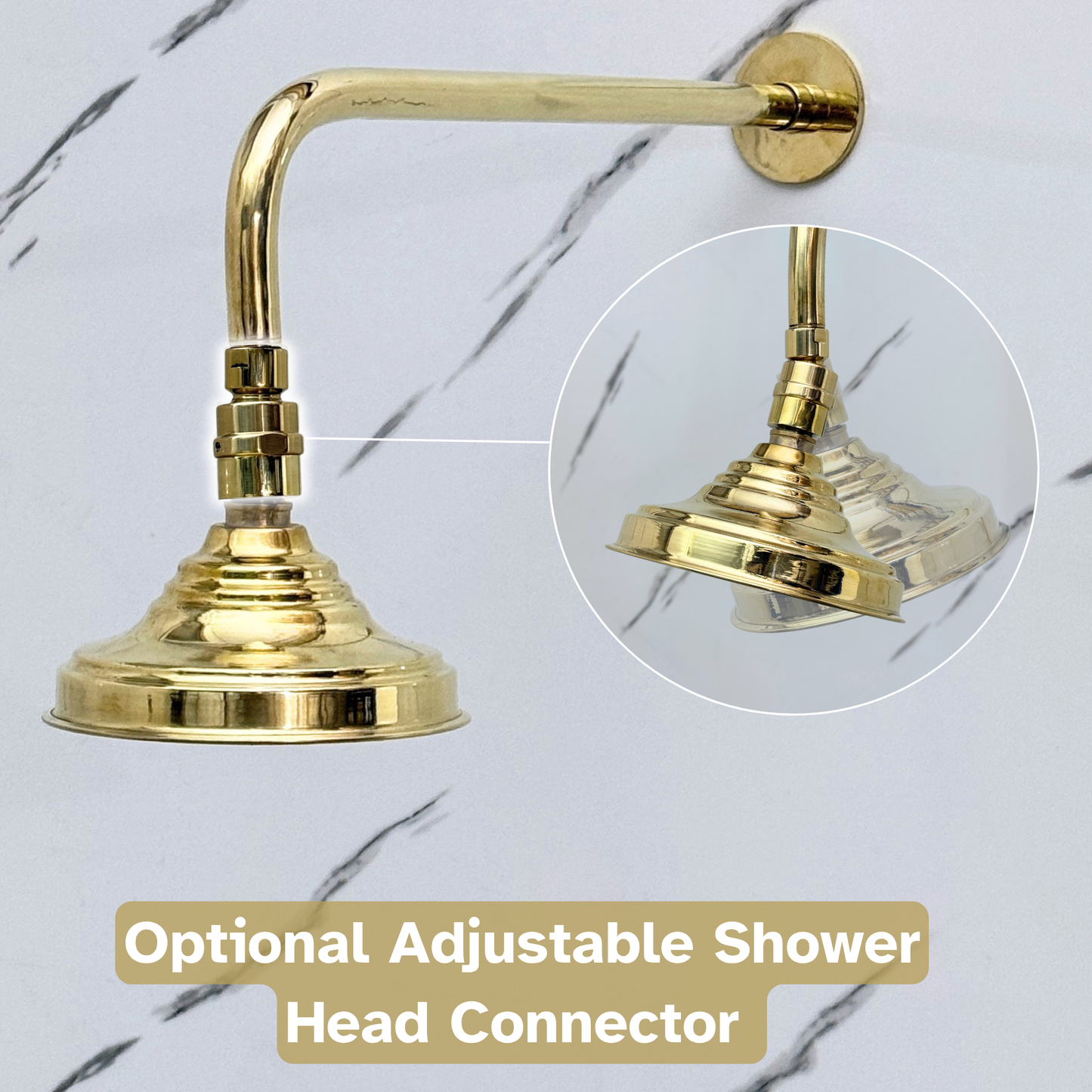 Unlacquered Brass Shower System with Adjustable Round Rain Shower Head, Cross Handles and Straight Arm