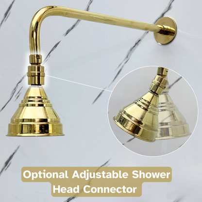 Unlacquered Brass Shower System with Adjustable Round Rain Shower Head, Straight Arm and Cross Handles