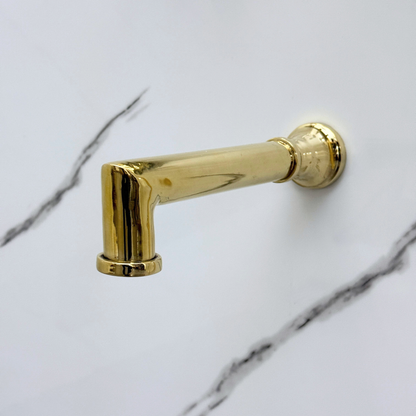 Unlacquered Brass Shower System with Flat Adjustable Round Rain Shower Head, Handheld Shower Head, Central Brass Plaque, Tub Filler and Cross Handles