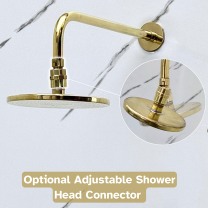 Unlacquered Brass Shower System with Flat Round Rain, Adjustable Shower Head, Handheld Shower Head, Central Brass Plaque and Cross Handles
