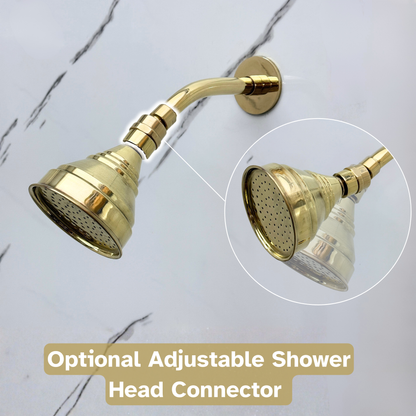 Unlacquered Brass Shower System with Round Rain Adjustable Shower Head, Handheld Shower Head, Central Brass Plaque and Cross Handles