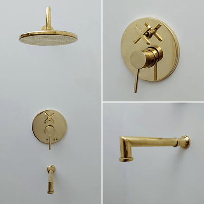 Unlacquered Brass Shower System with Tub Filler and Round Rain Shower Head - Ref: ATLASS51