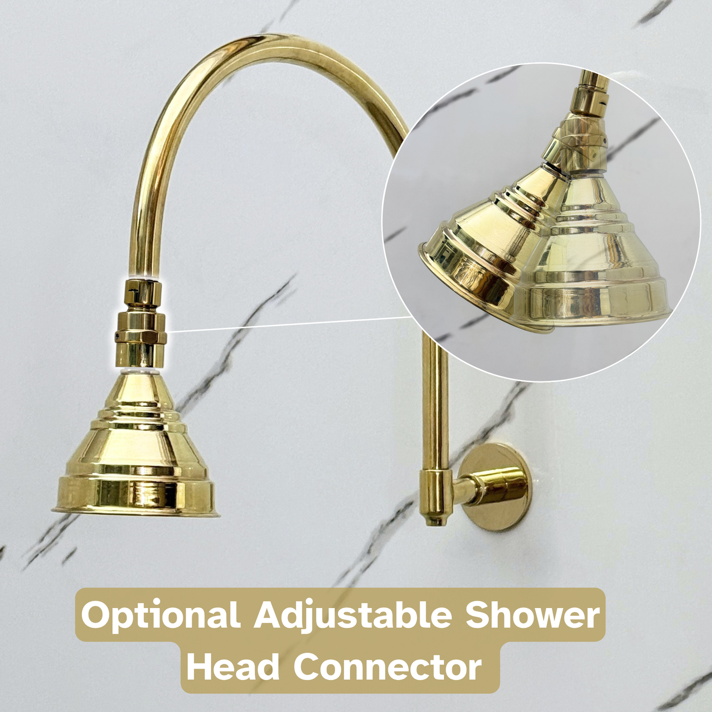Unlacquered Brass Shower System with Adjustable Round Rain Shower Head, Arcuate Arm and Cross Handles