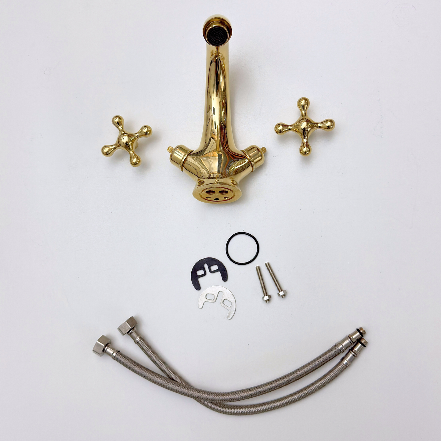 Unlacquered Brass Single Hole Bathroom Faucet with Cross Handles