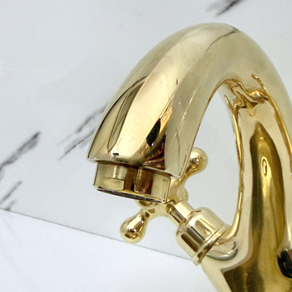 Unlacquered Brass Single Hole Bathroom Faucet with Cross Handles