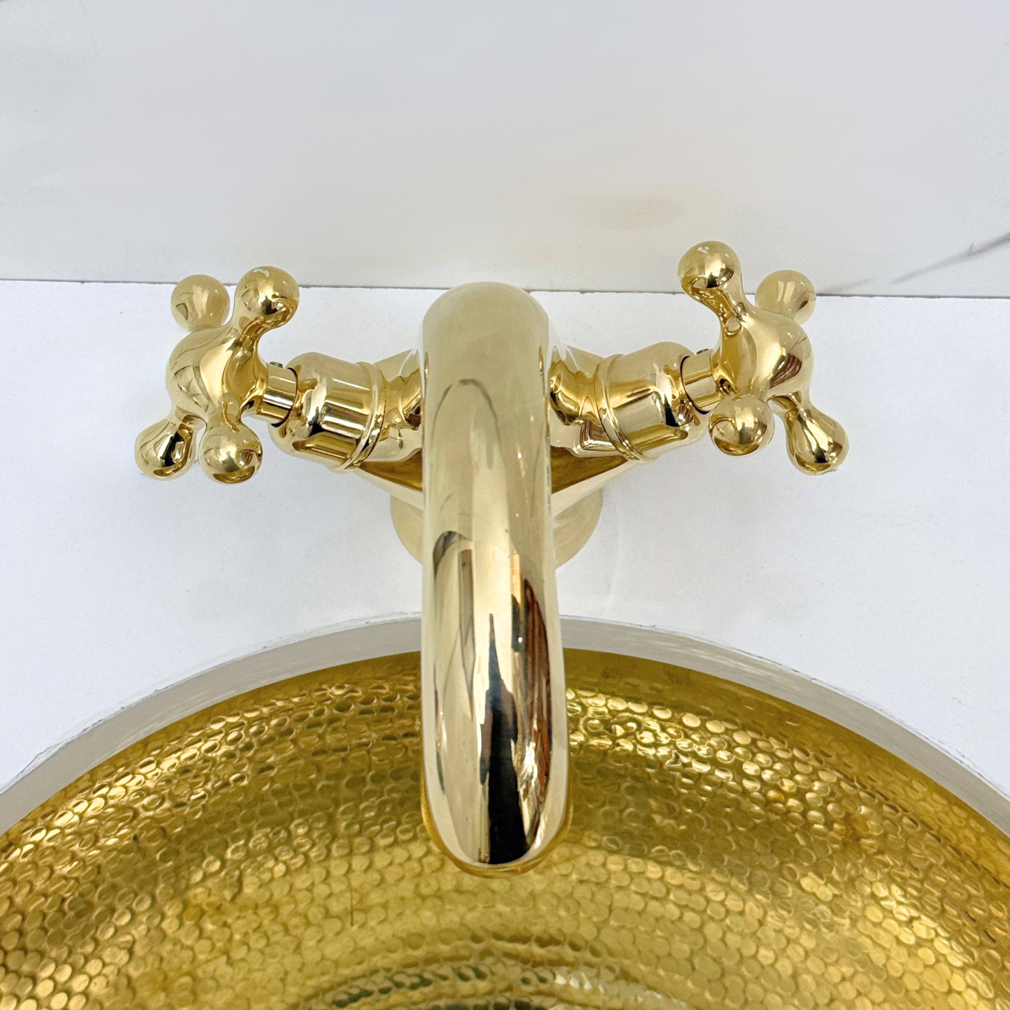 Unlacquered Brass Single Hole Bathroom Faucet with Cross Handles