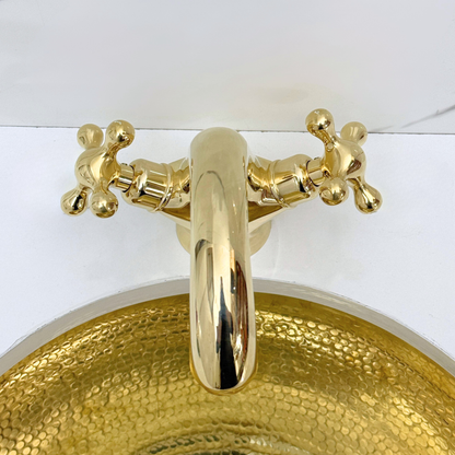 Unlacquered Brass Single Hole Bathroom Faucet with Cross Handles