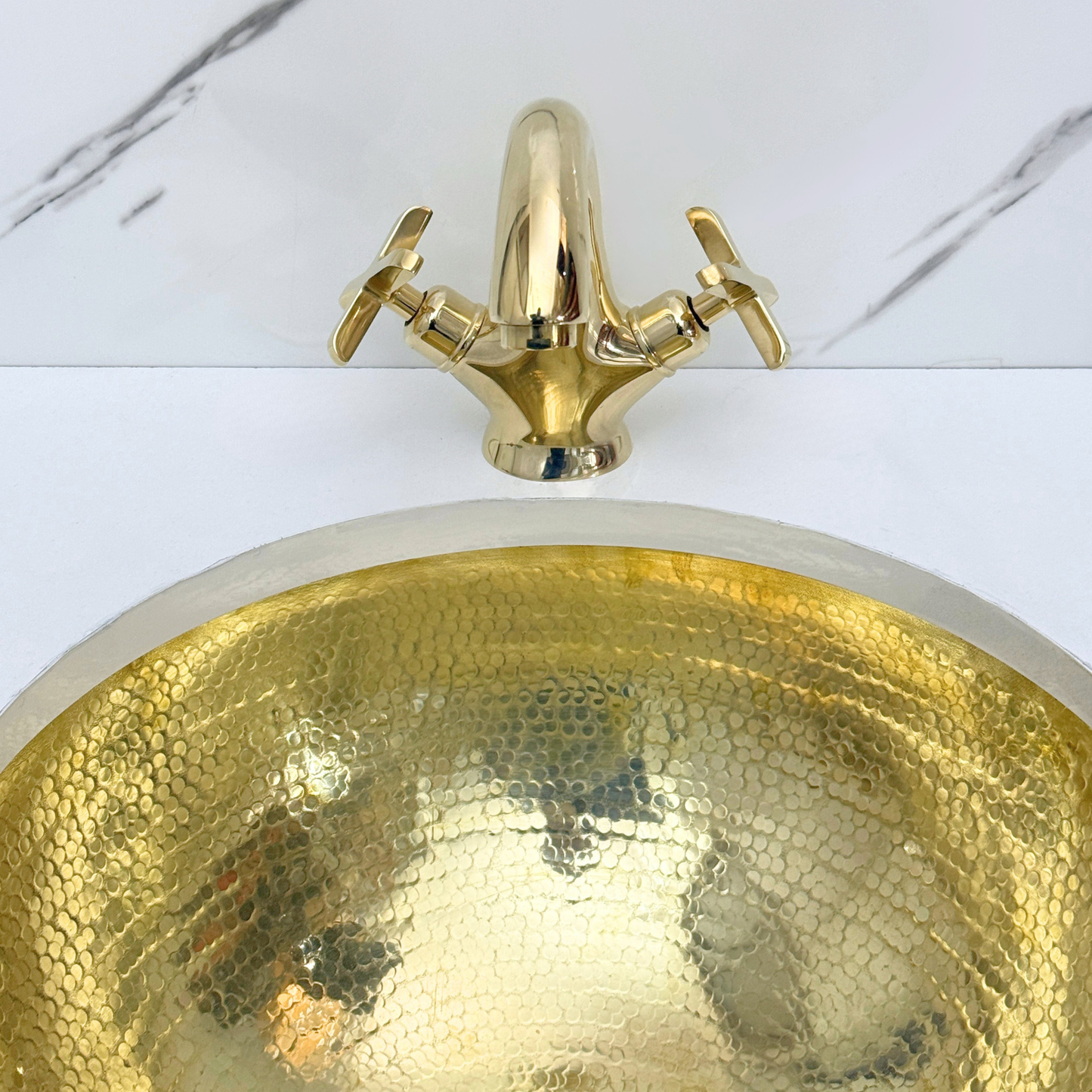Unlacquered Brass Single Hole Bathroom Faucet with Cross Handles