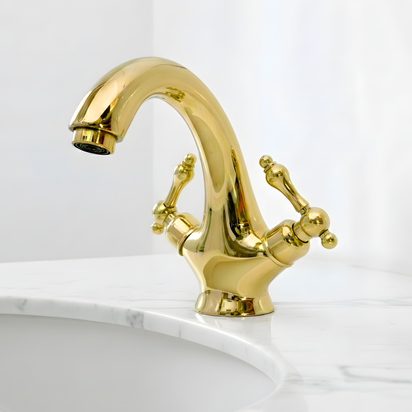 Unlacquered Brass Single Hole Bathroom Faucet with Lever Handles