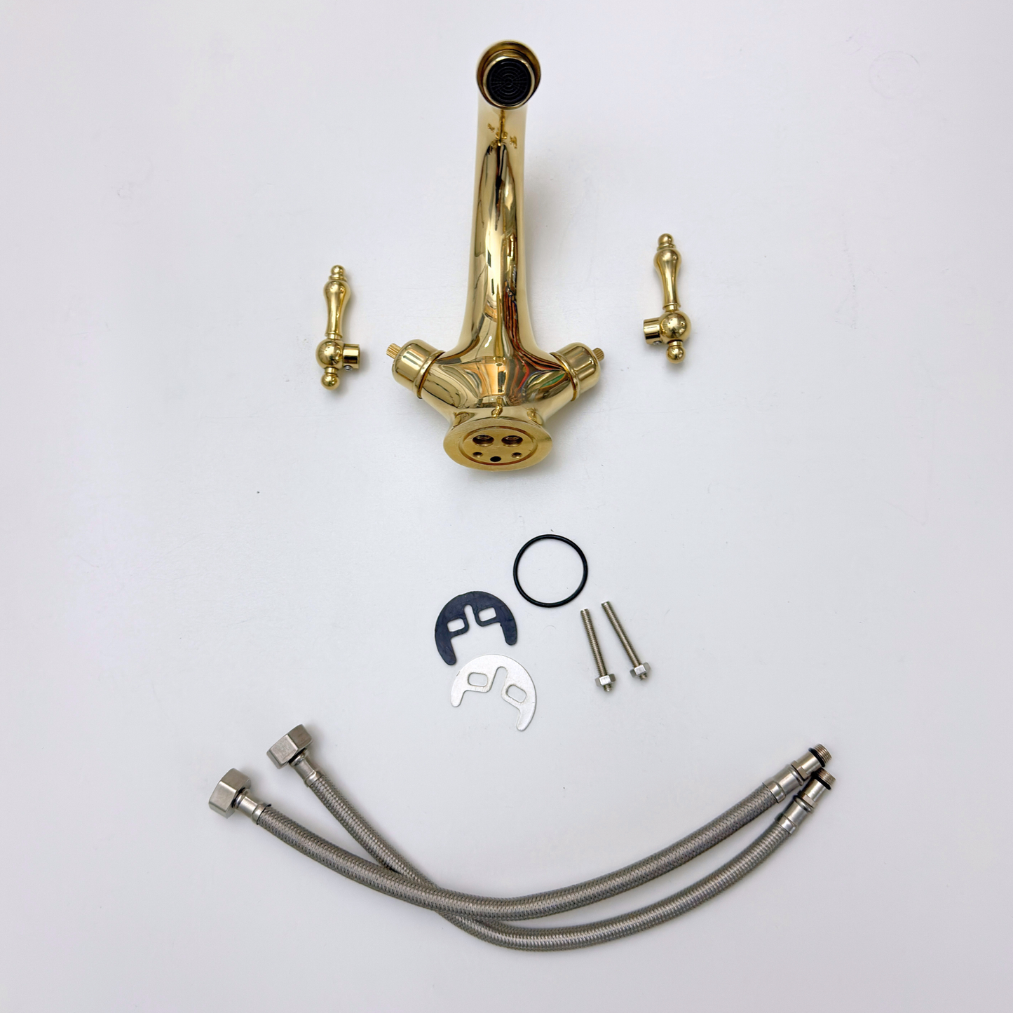 Unlacquered Brass Single Hole Bathroom Faucet with Lever Handles