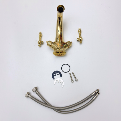Unlacquered Brass Single Hole Bathroom Faucet with Lever Handles