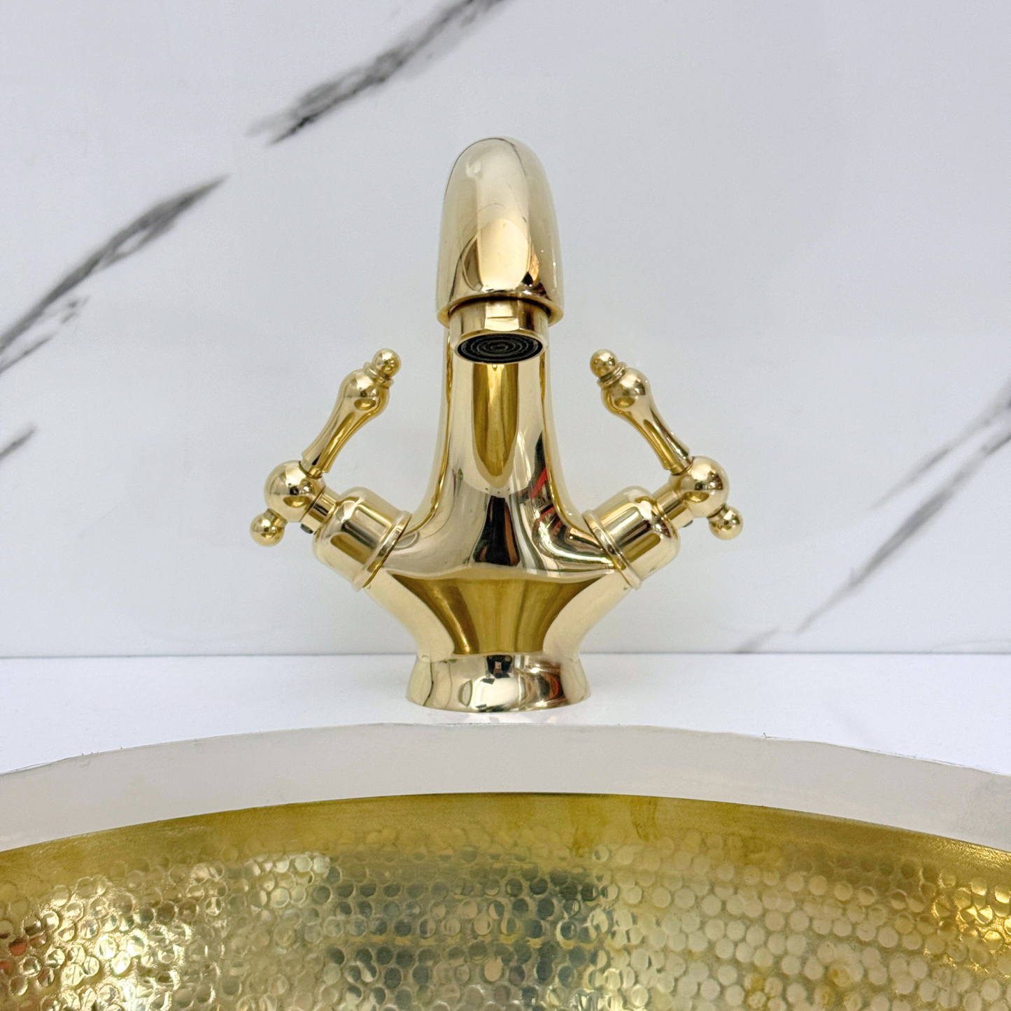 Unlacquered Brass Single Hole Bathroom Faucet with Lever Handles