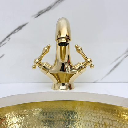 Unlacquered Brass Single Hole Bathroom Faucet with Lever Handles