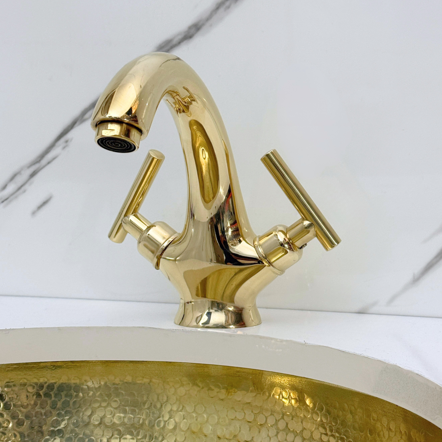 Unlacquered Brass Single Hole Bathroom Faucet with Lever Handles