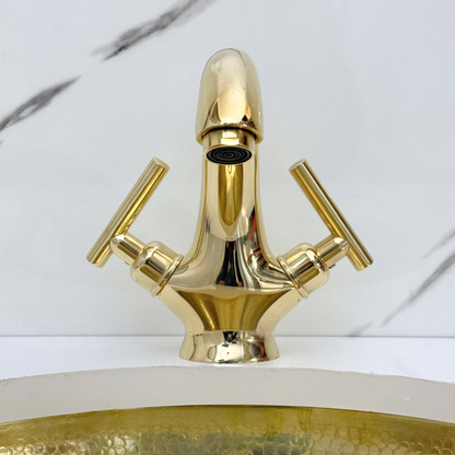 Unlacquered Brass Single Hole Bathroom Faucet with Lever Handles