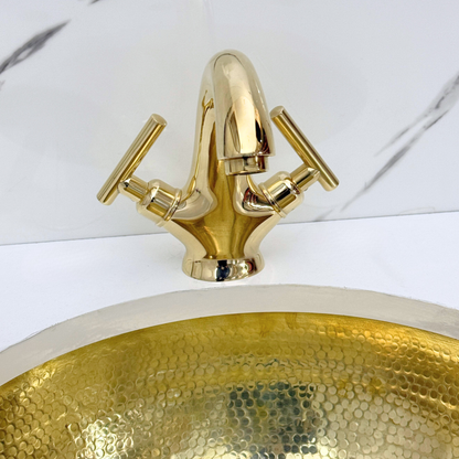 Unlacquered Brass Single Hole Bathroom Faucet with Lever Handles
