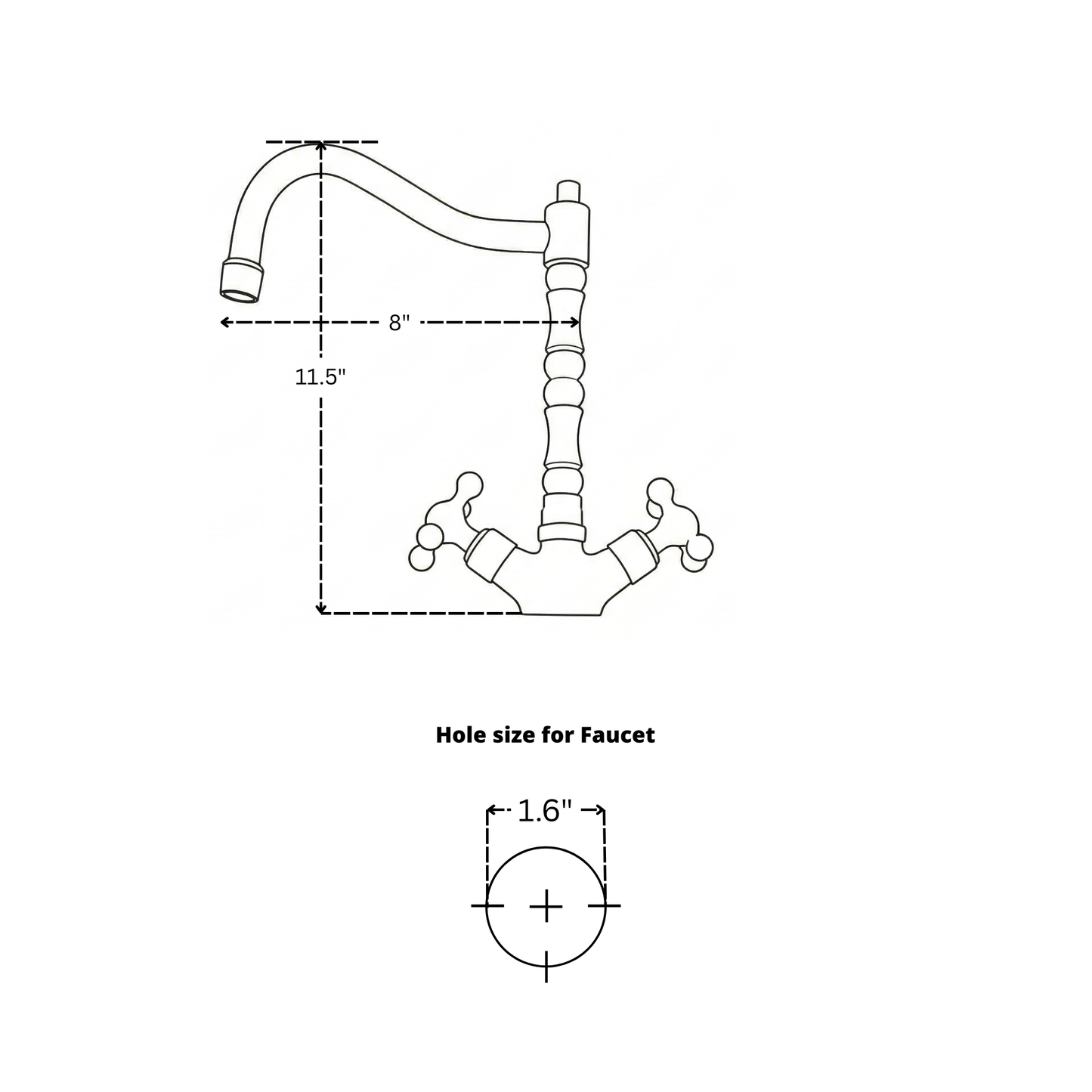 Unlacquered Brass Victorian Single Hole Faucet with Cross Handles