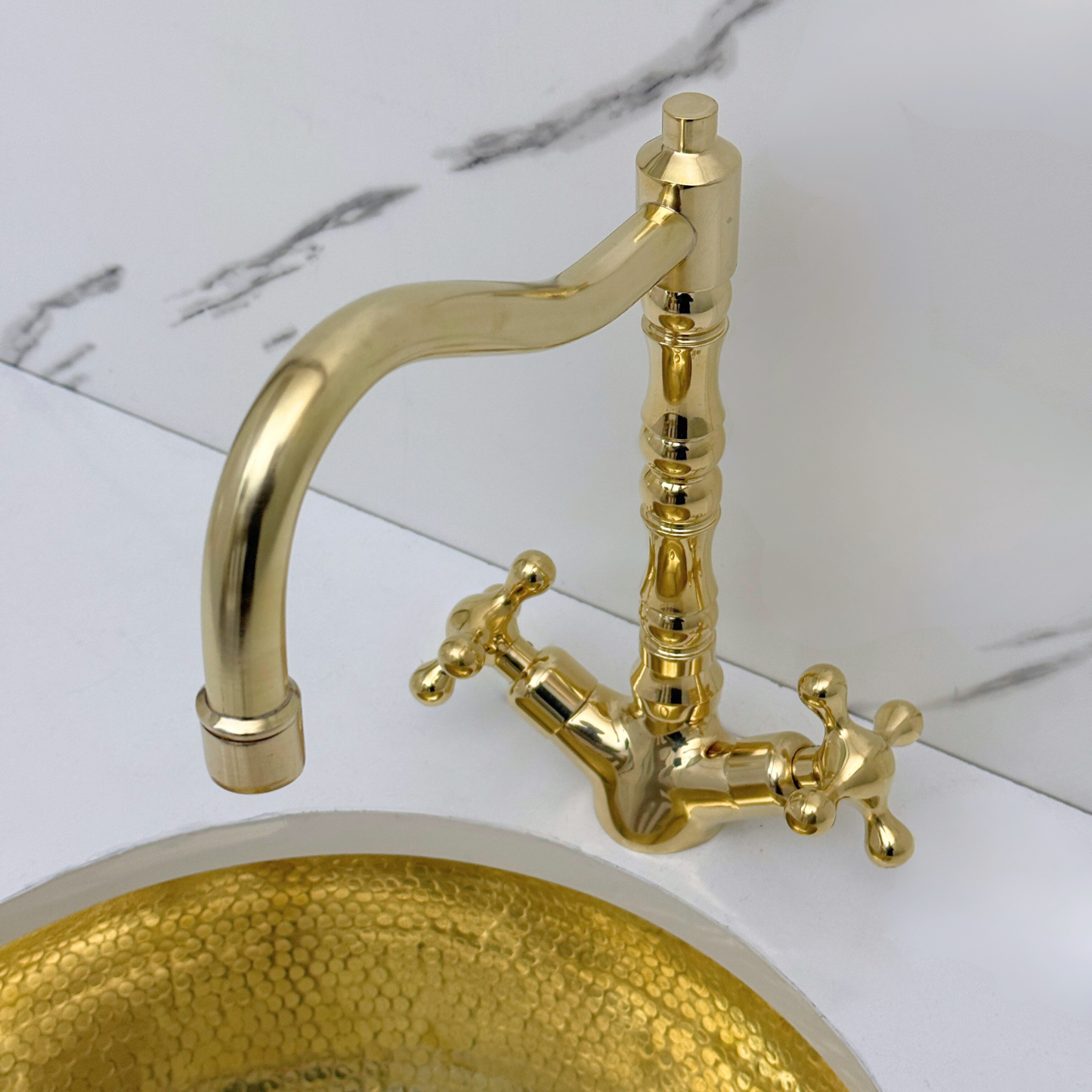 Unlacquered Brass Victorian Single Hole Faucet with Cross Handles
