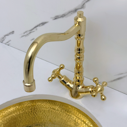 Unlacquered Brass Victorian Single Hole Faucet with Cross Handles