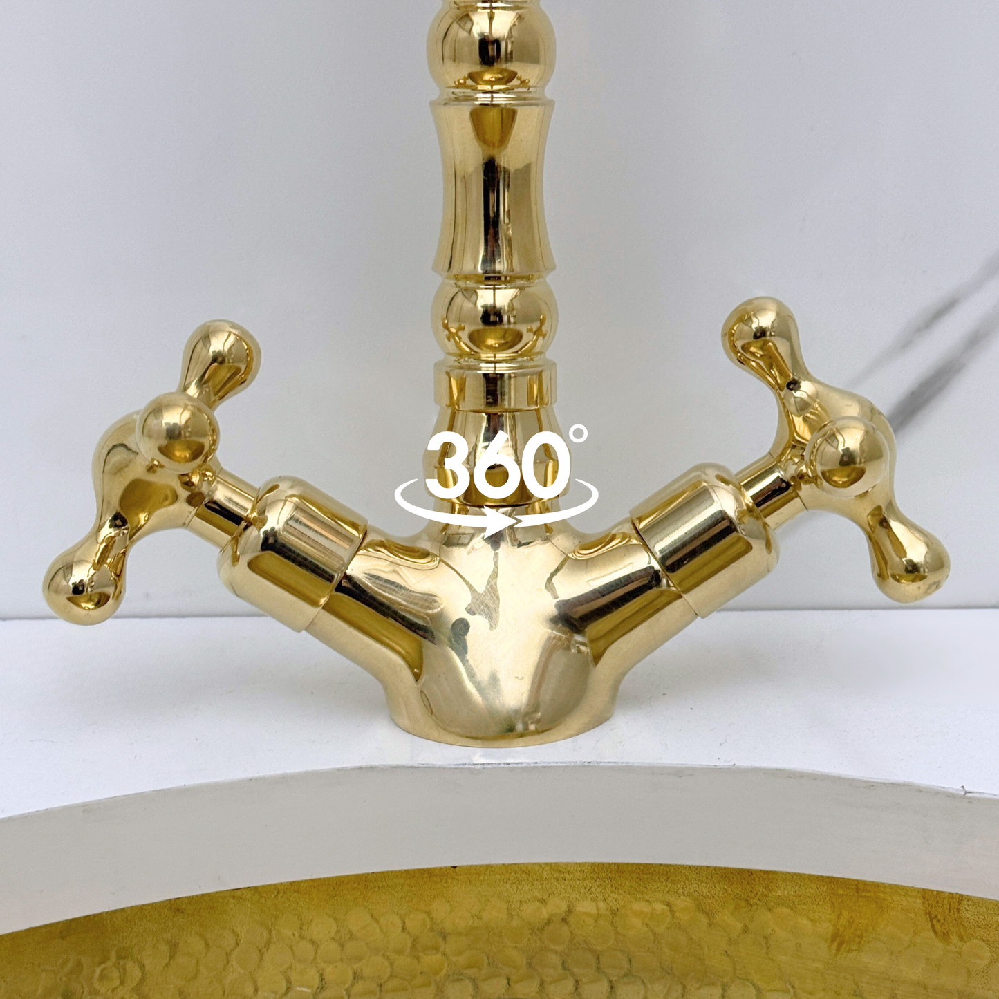 Unlacquered Brass Victorian Single Hole Faucet with Cross Handles