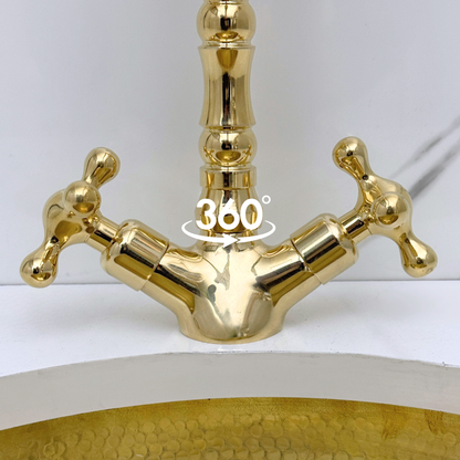 Unlacquered Brass Victorian Single Hole Faucet with Cross Handles