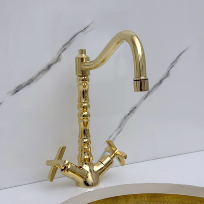 Unlacquered Brass Victorian Single Hole Faucet with Cross Handles