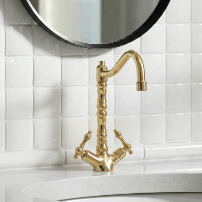 Unlacquered Brass Victorian Single Hole Faucet with Lever Handles