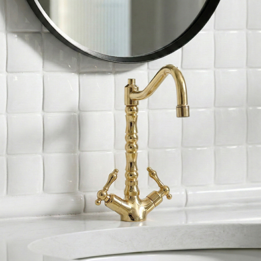 Unlacquered Brass Victorian Single Hole Faucet with Lever Handles
