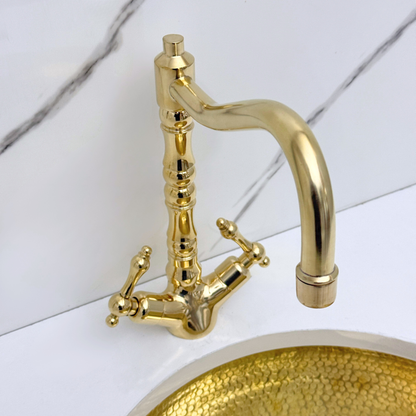 Unlacquered Brass Victorian Single Hole Faucet with Lever Handles