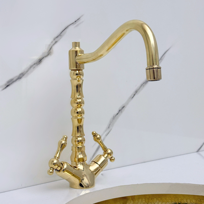 Unlacquered Brass Victorian Single Hole Faucet with Lever Handles