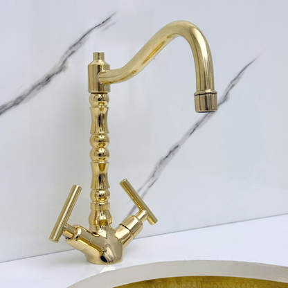 Unlacquered Brass Victorian Single Hole Faucet with Lever Handles