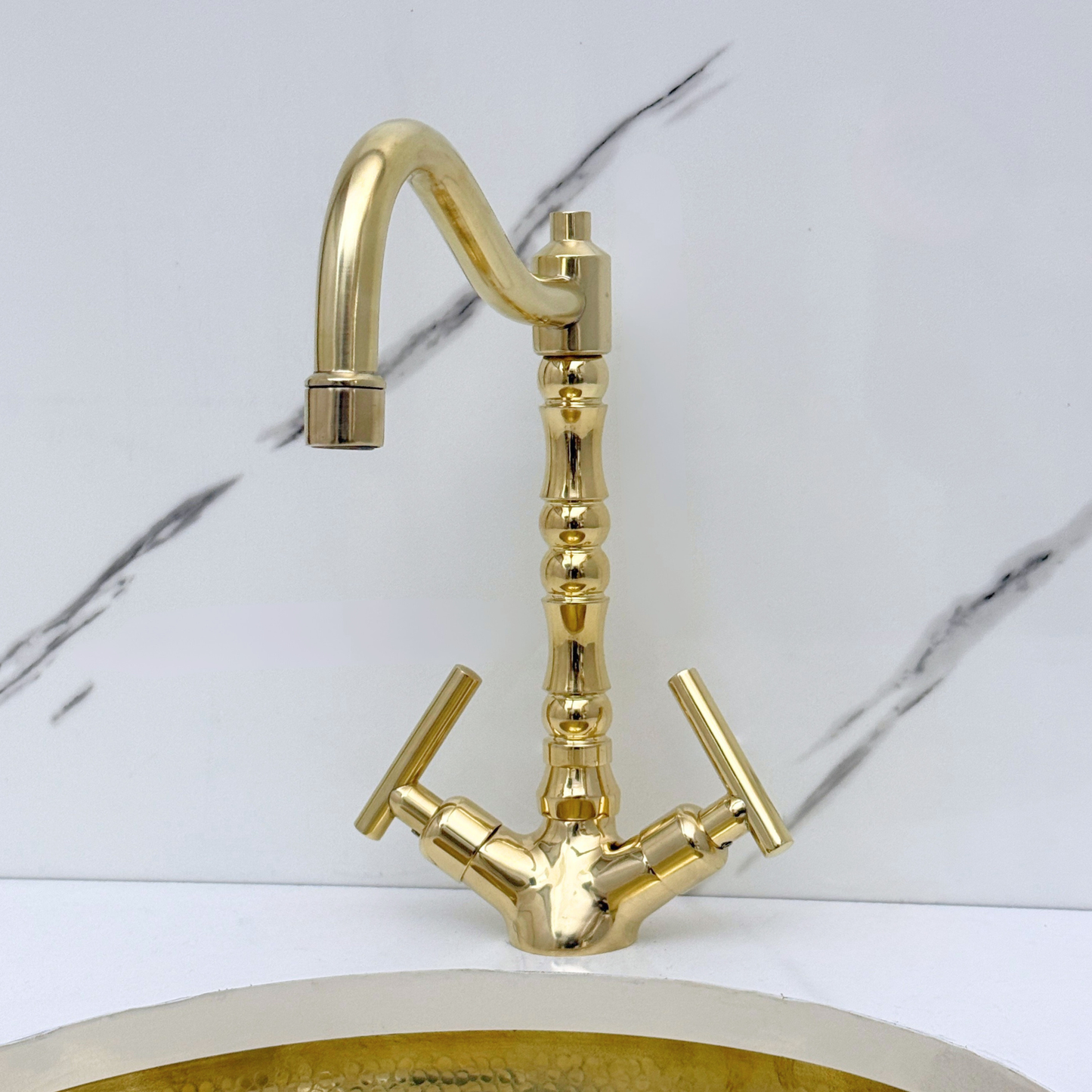 Unlacquered Brass Victorian Single Hole Faucet with Lever Handles