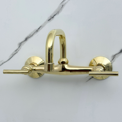 Unlacquered Brass Wall-Mount Bathroom Faucet 