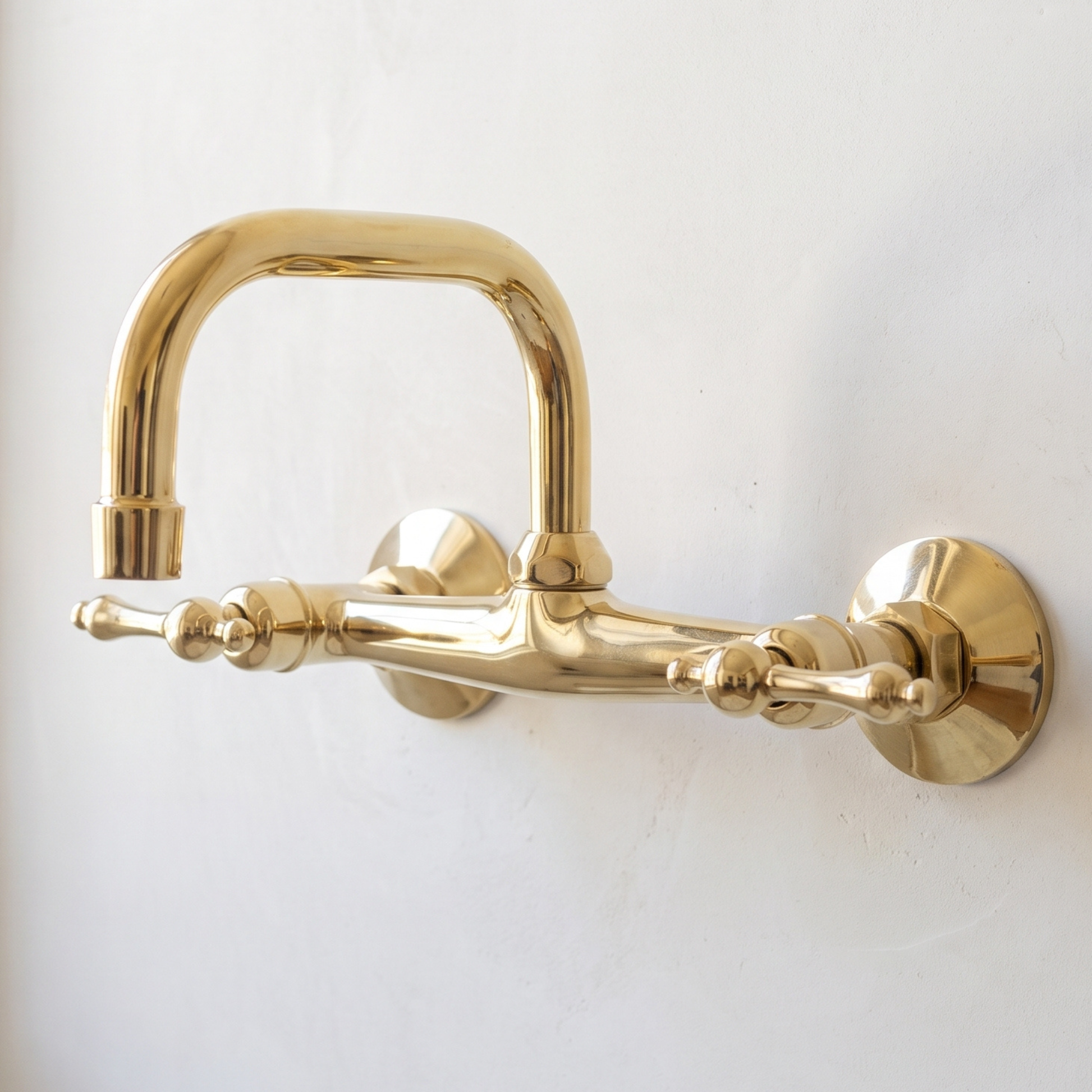 Unlacquered Brass Wall-Mount Bathroom Faucet 