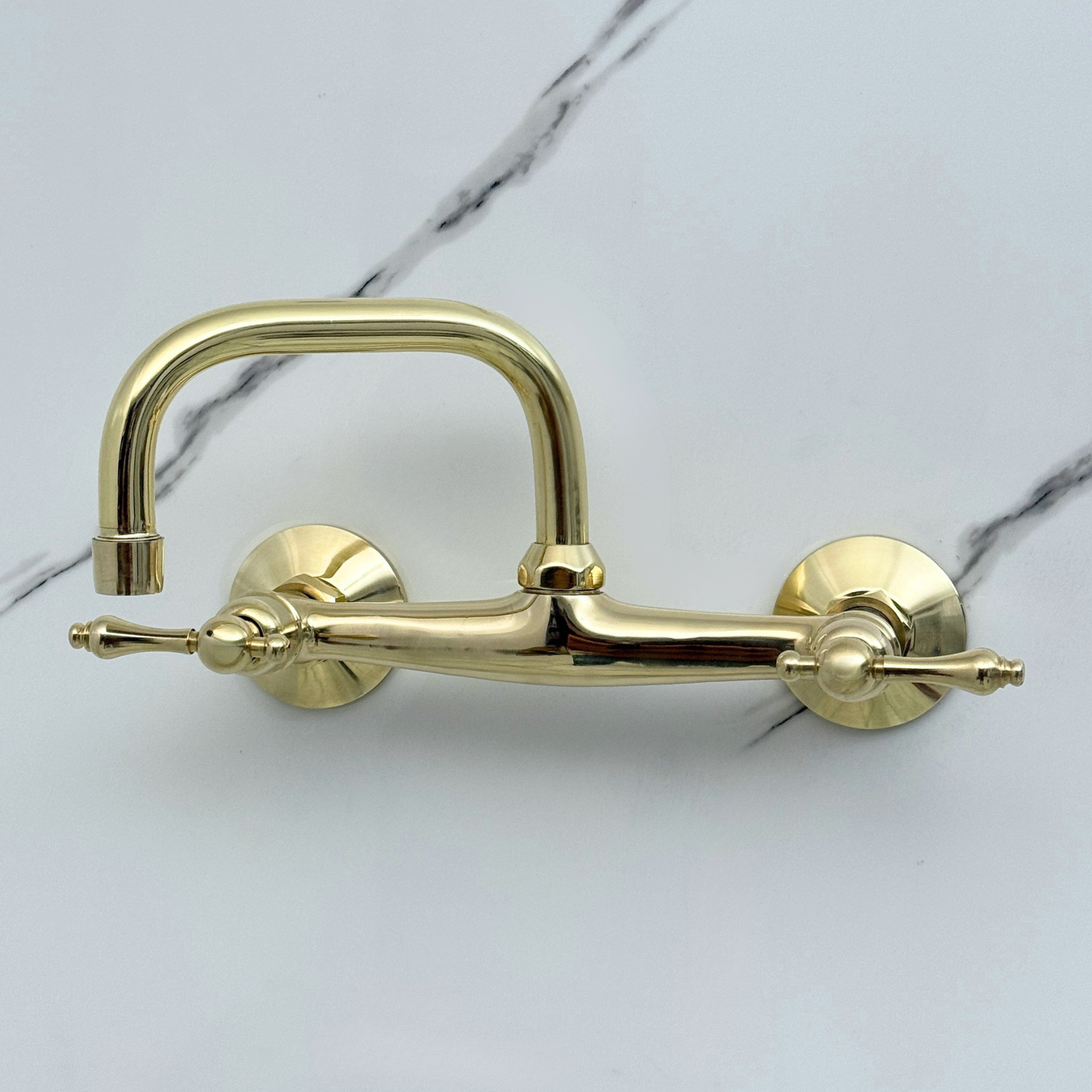 Unlacquered Brass Wall-Mount Bathroom Faucet 