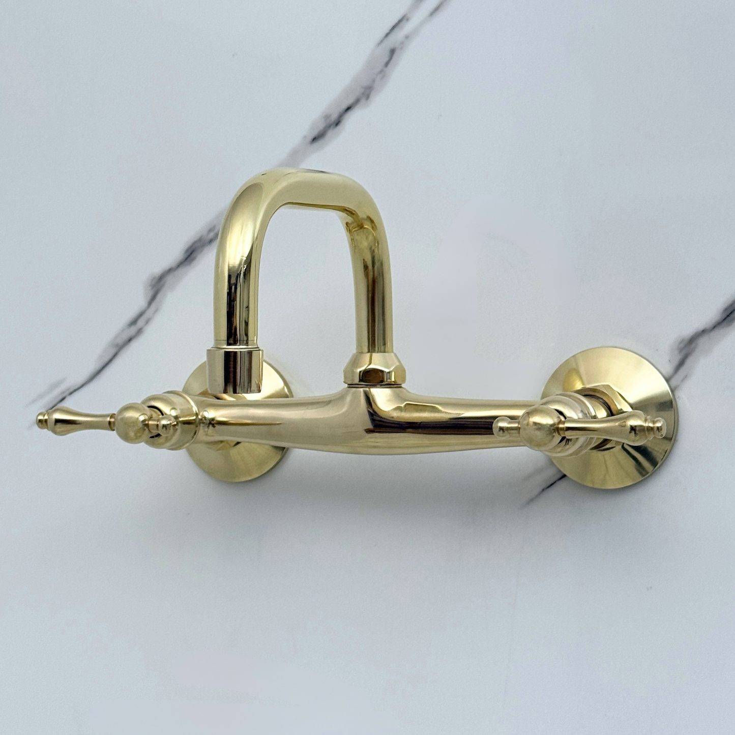 Unlacquered Brass Wall-Mount Bathroom Faucet 