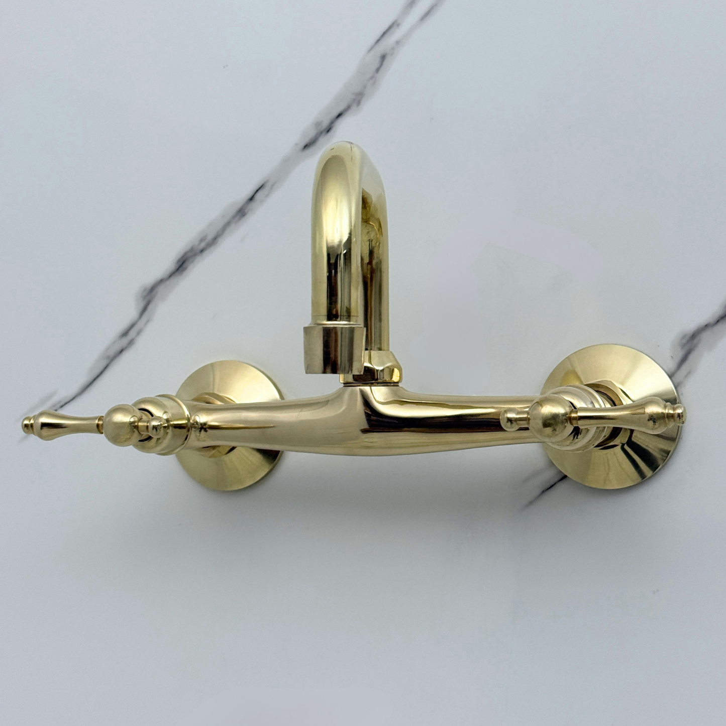 Unlacquered Brass Wall-Mount Bathroom Faucet 