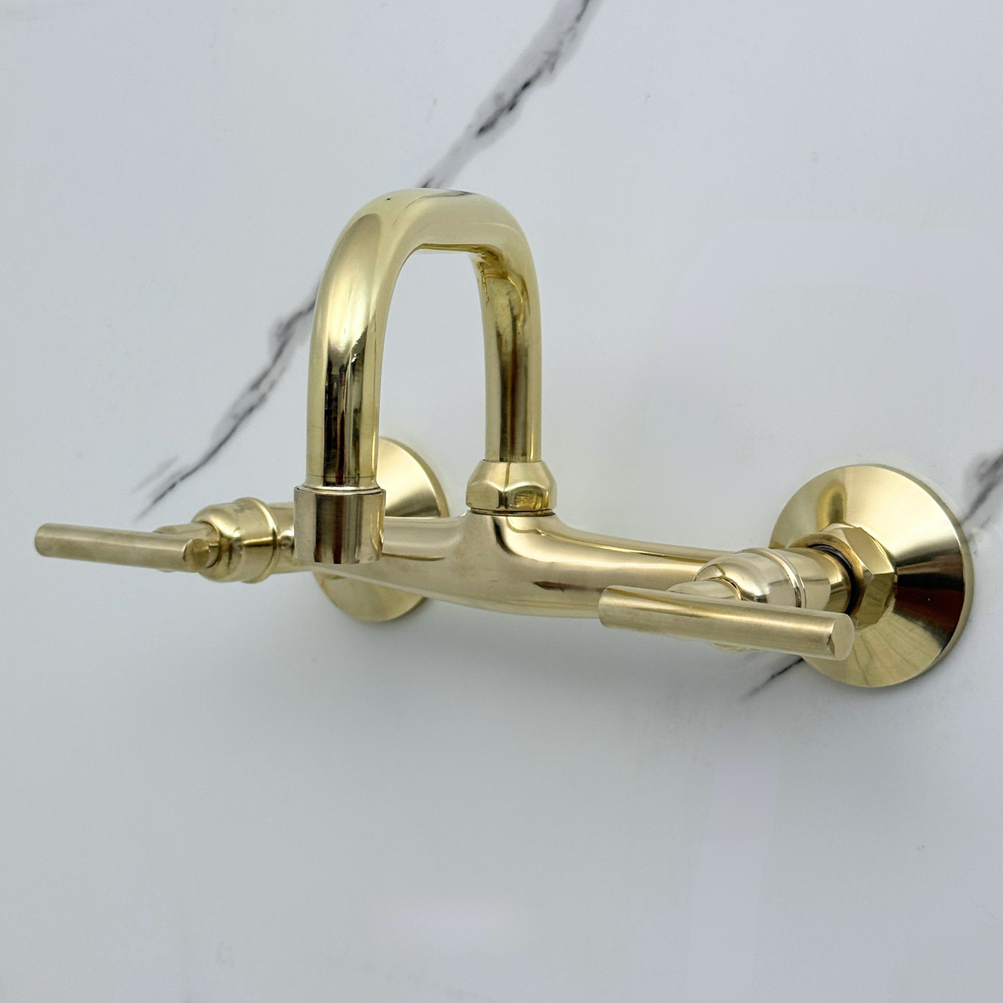 Unlacquered Brass Wall-Mount Bathroom Faucet 