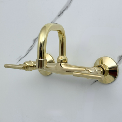 Unlacquered Brass Wall-Mount Bathroom Faucet 