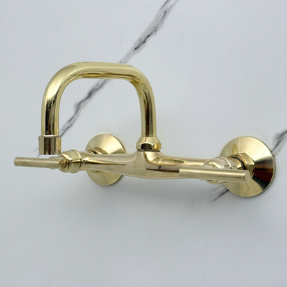 Unlacquered Brass Wall-Mount Bathroom Faucet 