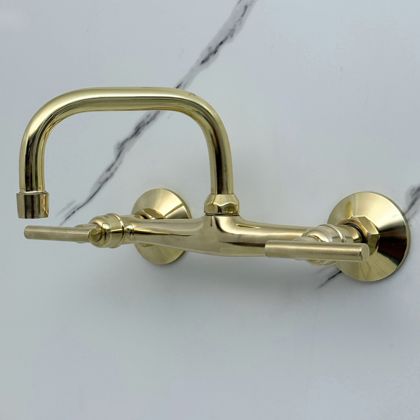 Unlacquered Brass Wall-Mount Bathroom Faucet 