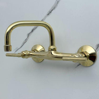 Unlacquered Brass Wall-Mount Bathroom Faucet 