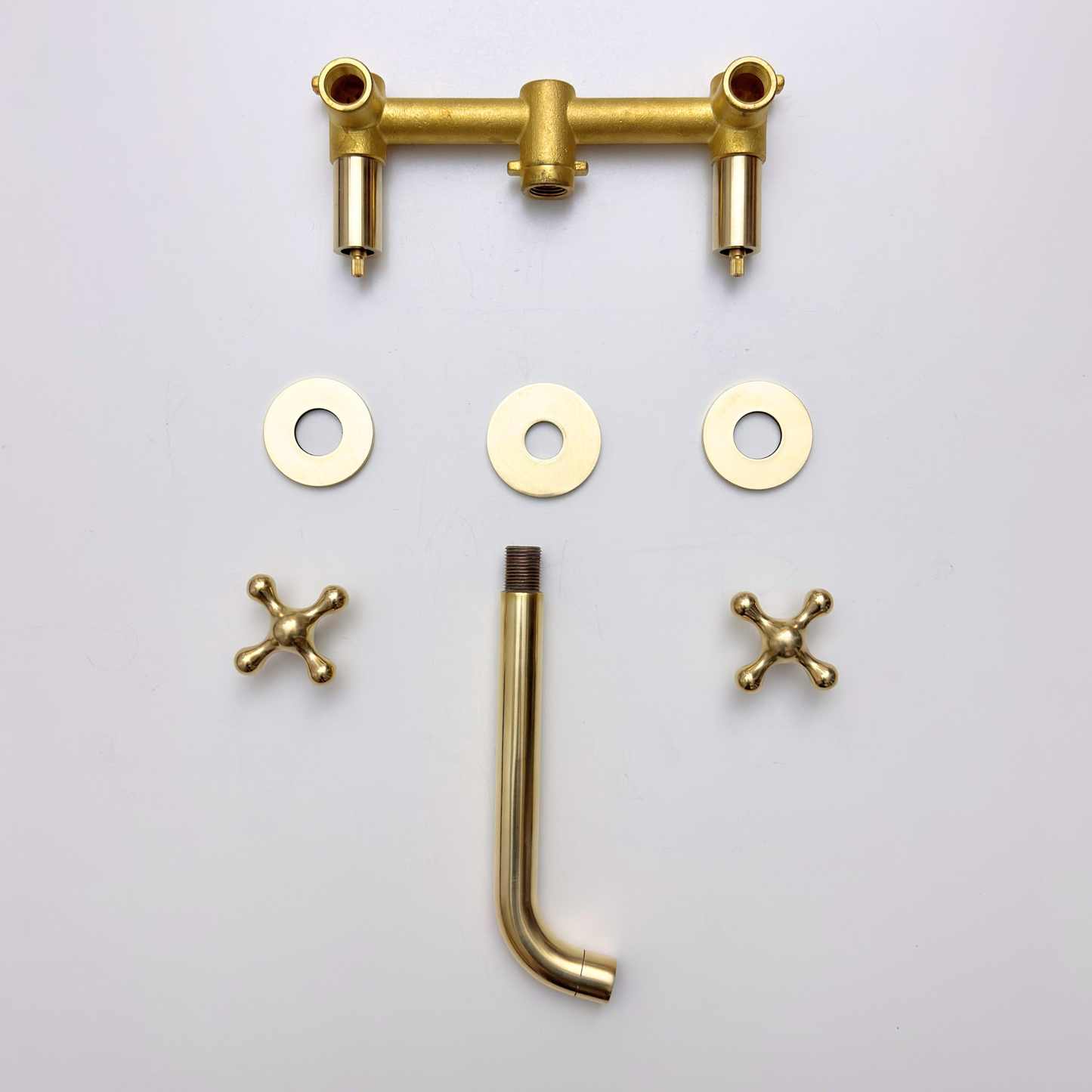 Unlacquered Brass Wall-Mount Faucet with Cross handles
