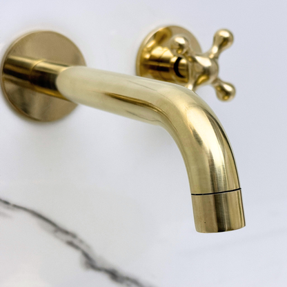Unlacquered Brass Wall-Mount Faucet with Cross handles