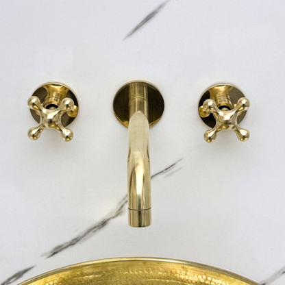 Unlacquered Brass Wall-Mount Faucet with Cross handles